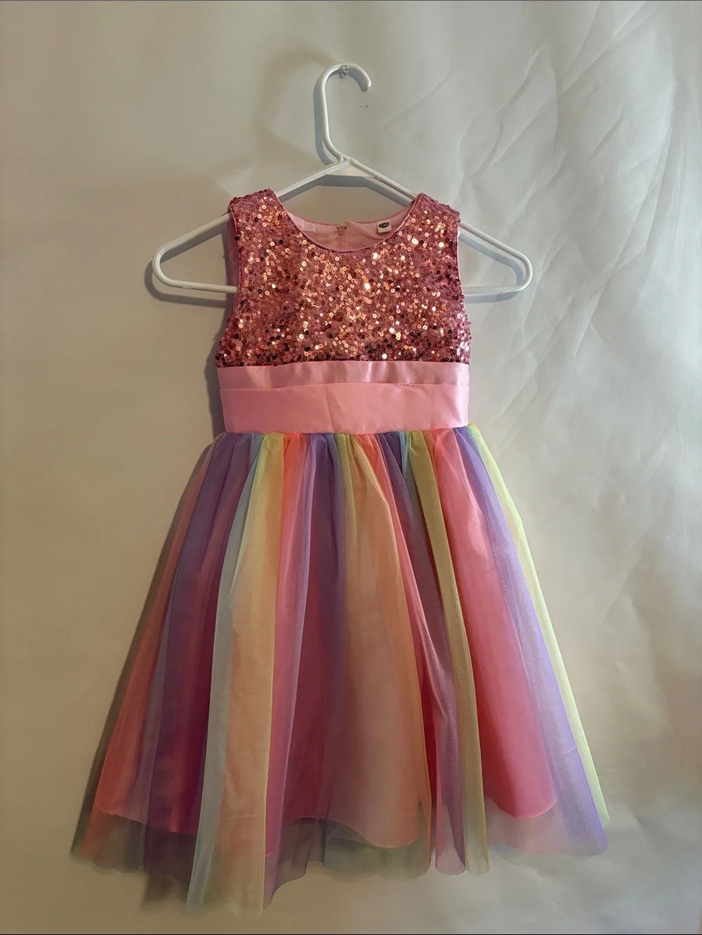 Pink Sequin & Rainbow Tulle Girls' Party Dress